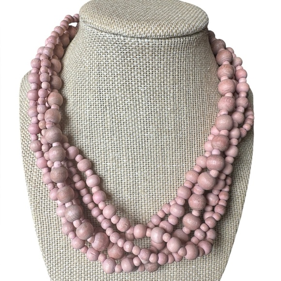 Wooden Peach Beaded Intertwined Layered Necklace - Picture 1 of 6